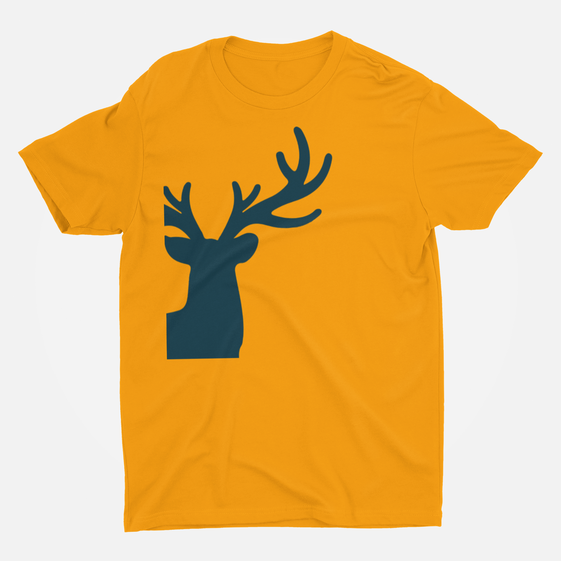 ATOM Signature Half Blue Deer Mustard Yellow Round Neck T-Shirt for Men.