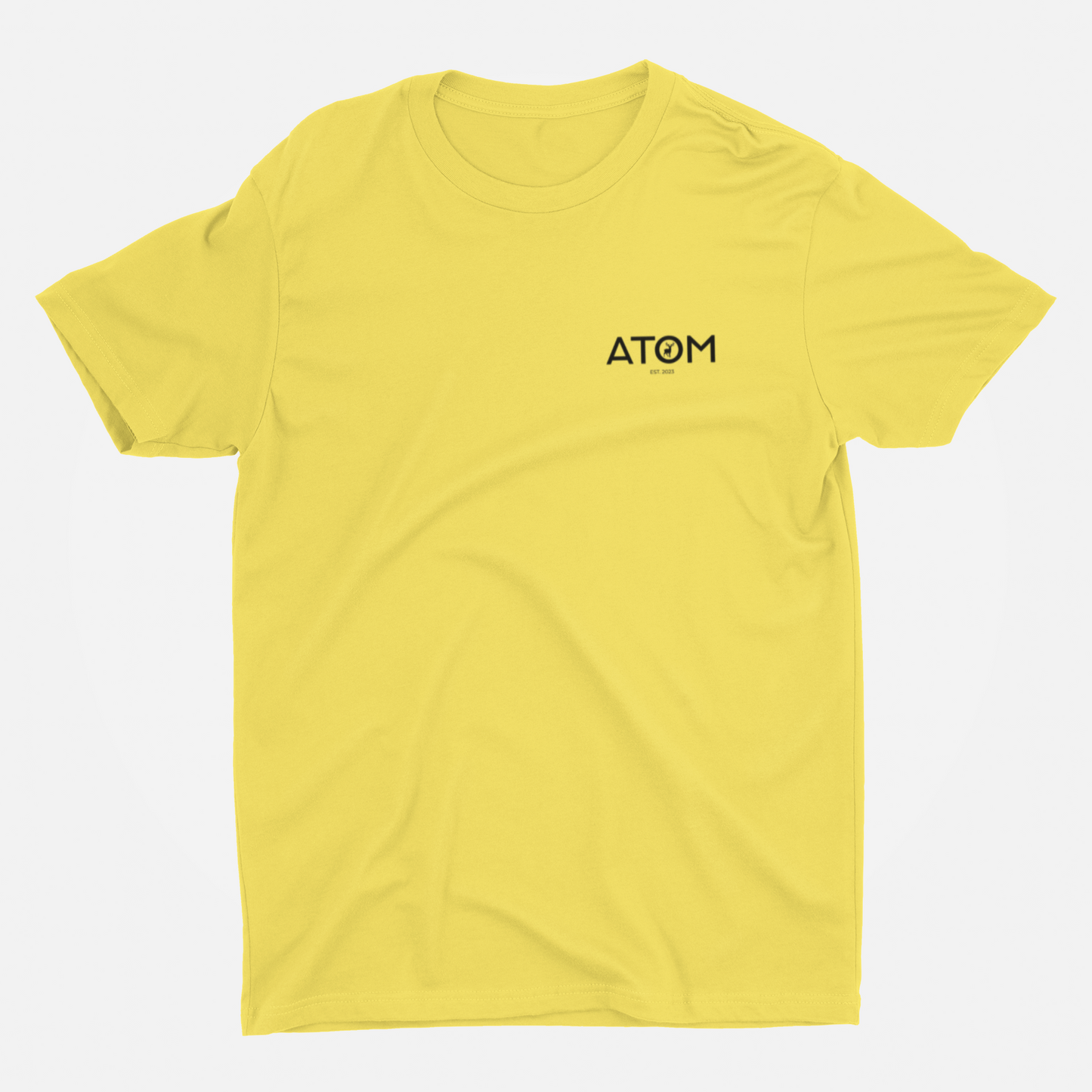 ATOM Logo Basic Lemon Yellow Round Neck T-Shirt for Men.