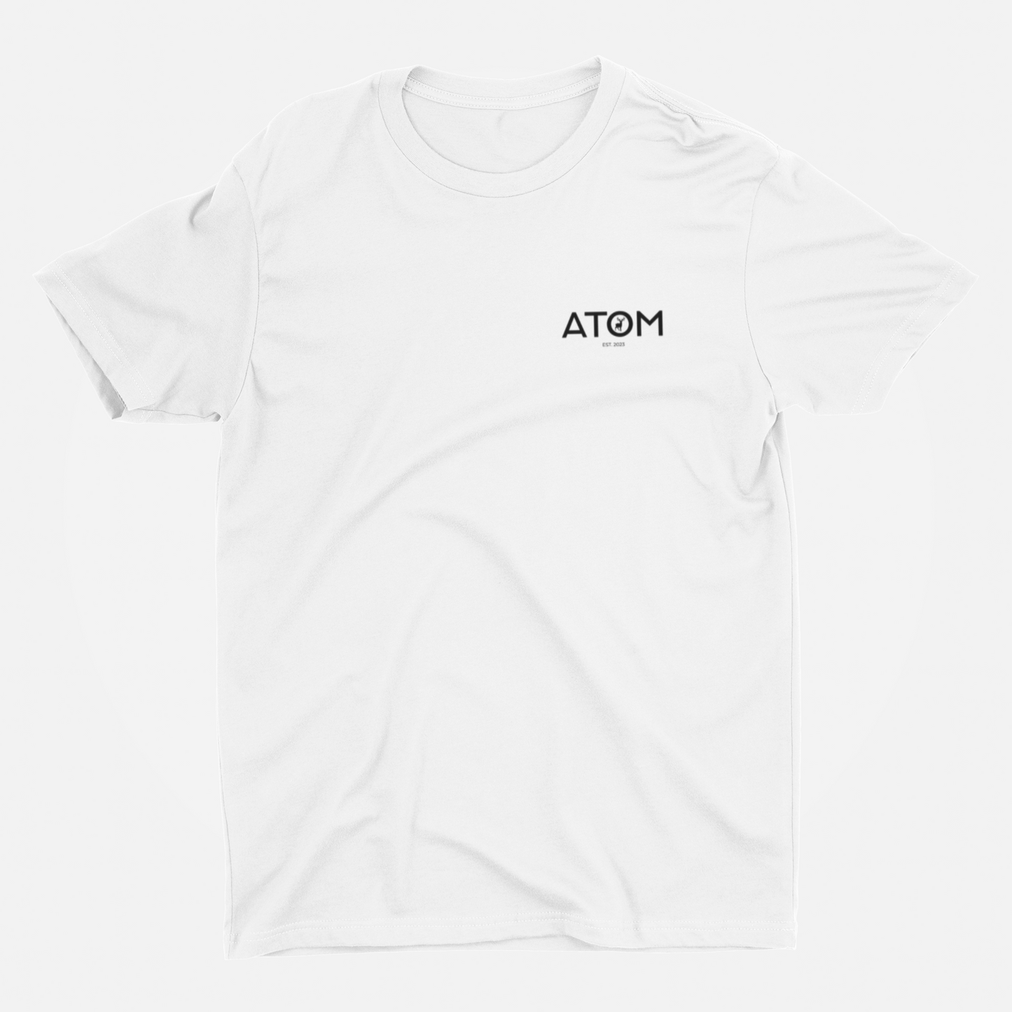 ATOM Logo Basic White Round Neck T-Shirt for Men.