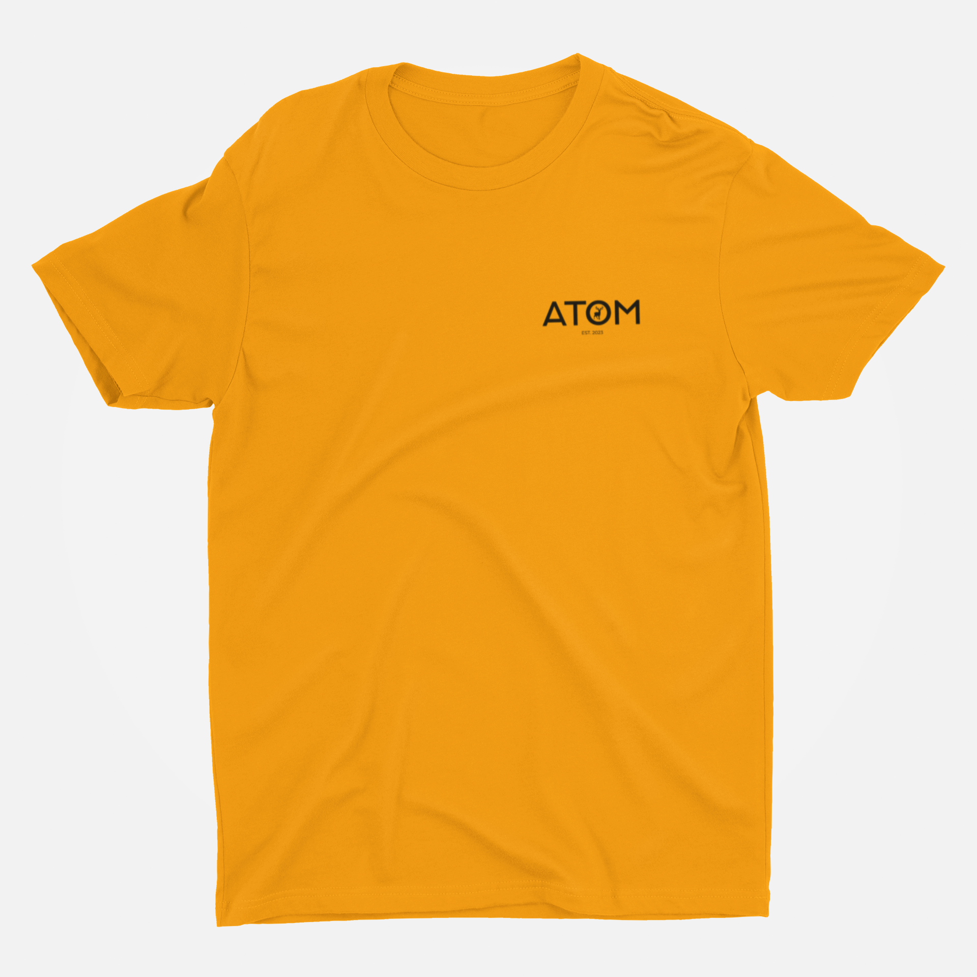 ATOM Logo Basic Mustard Yellow Round Neck T-Shirt for Men.
