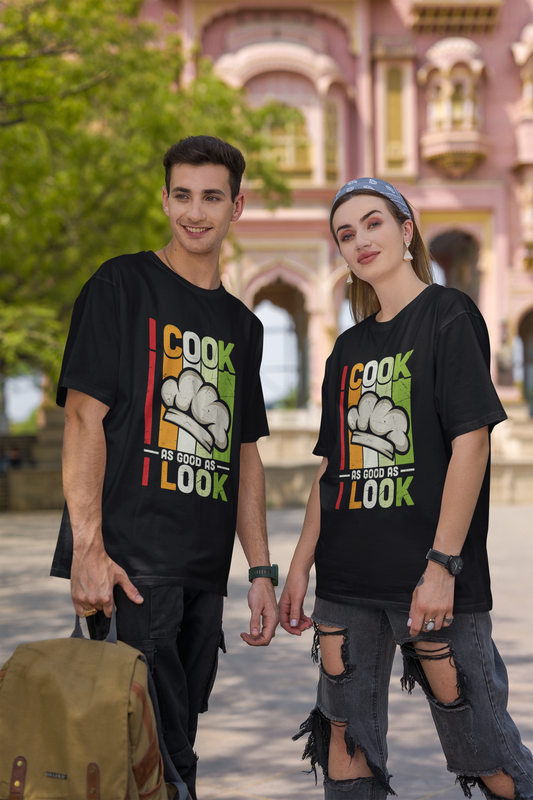 I Cook As Good As I Look Unisex Black Oversized T-Shirt | Masterchef Gurkirat Collection | ATOM