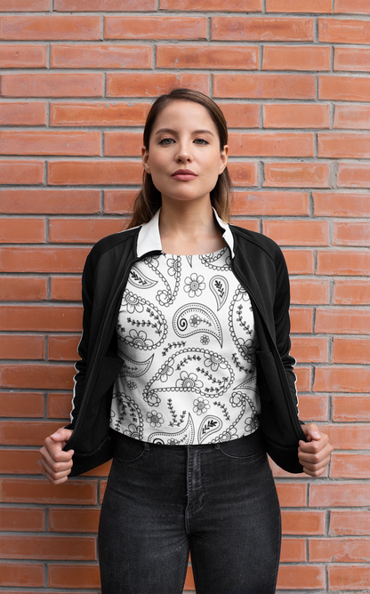 Paisley Print White Crop Top For Women