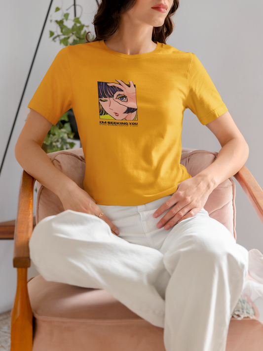 I Am Seeking You Mustard Yellow T-Shirt For Women | Baddies Collection By Designer Shradha Anand