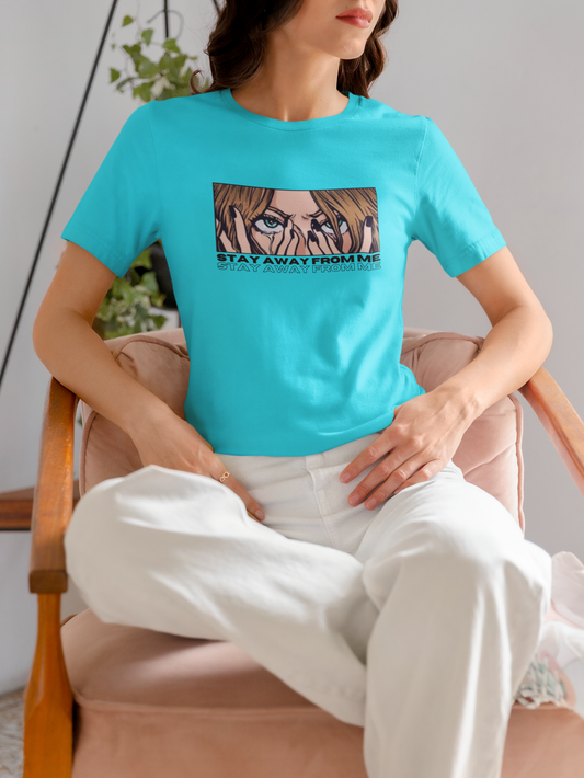 Stay Away From Me Sky Blue T-Shirt For Women | Baddies Collection By Designer Shradha Anand