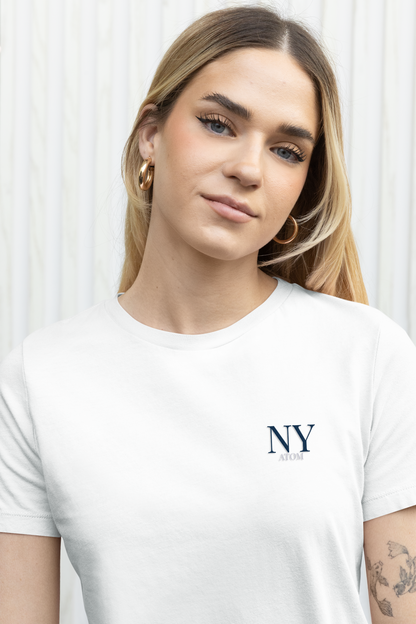 NY ATOM Classic Embroidered White T-Shirt For Women