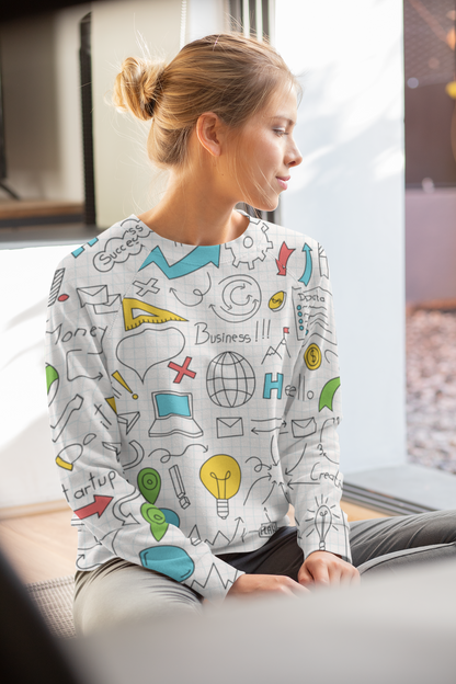 Business Ideas All Over Print White Sweatshirt For Women