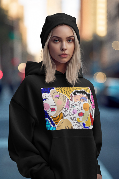 Abstract Art Black Hoodie For Women