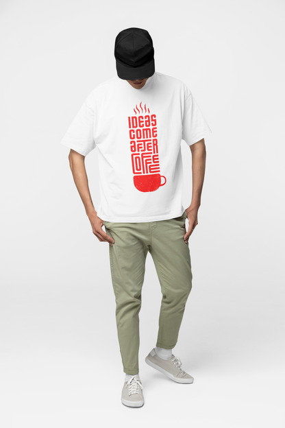 Ideas Come After Coffee White Oversized T-Shirt For Men