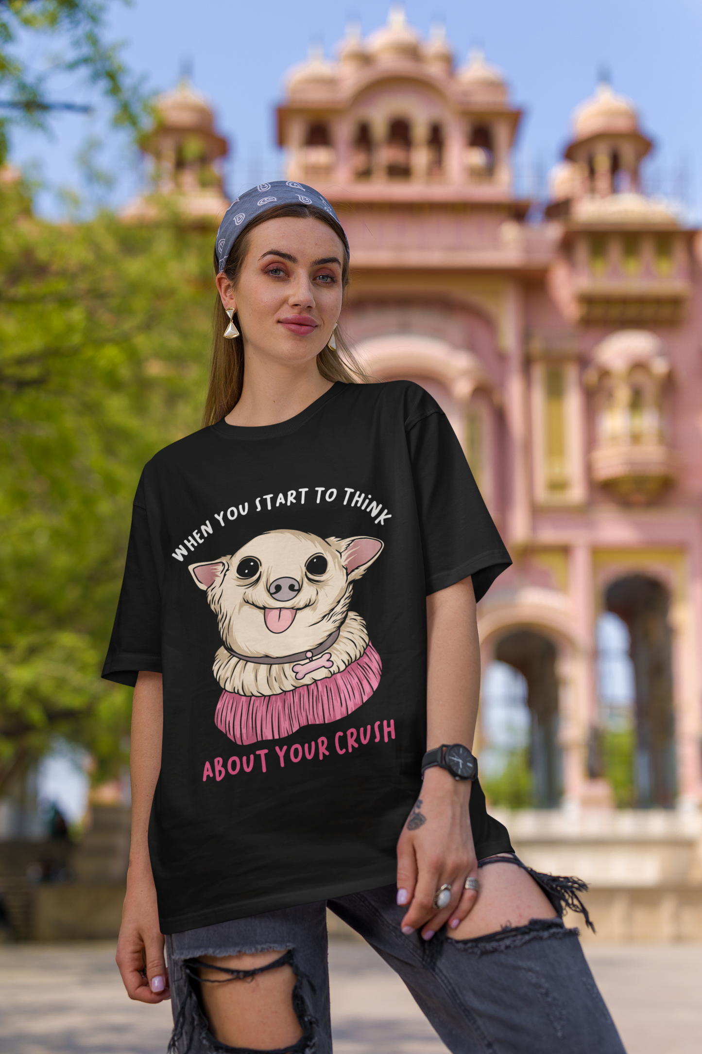Think About Your Crush Black Oversized T-Shirt For Women