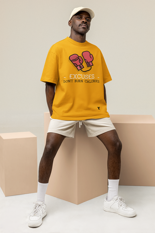 Excuses Don't Burn Calories Oversized Yellow Unisex T-Shirt | Tarun Kapoor Collection