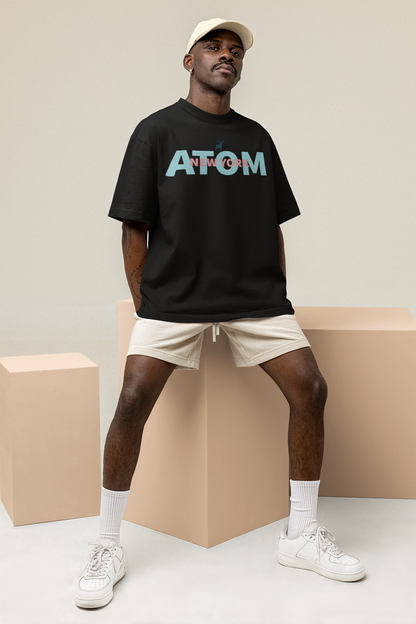 French Terry ATOM NEW YORK Black Unisex Oversize T-Shirt