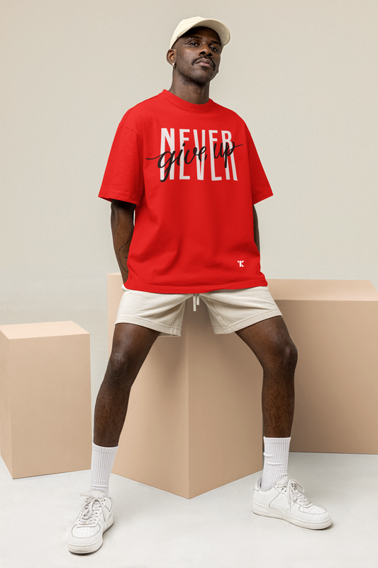 Never Give Up Red Unisex T-Shirt | Tarun Kapoor Collection