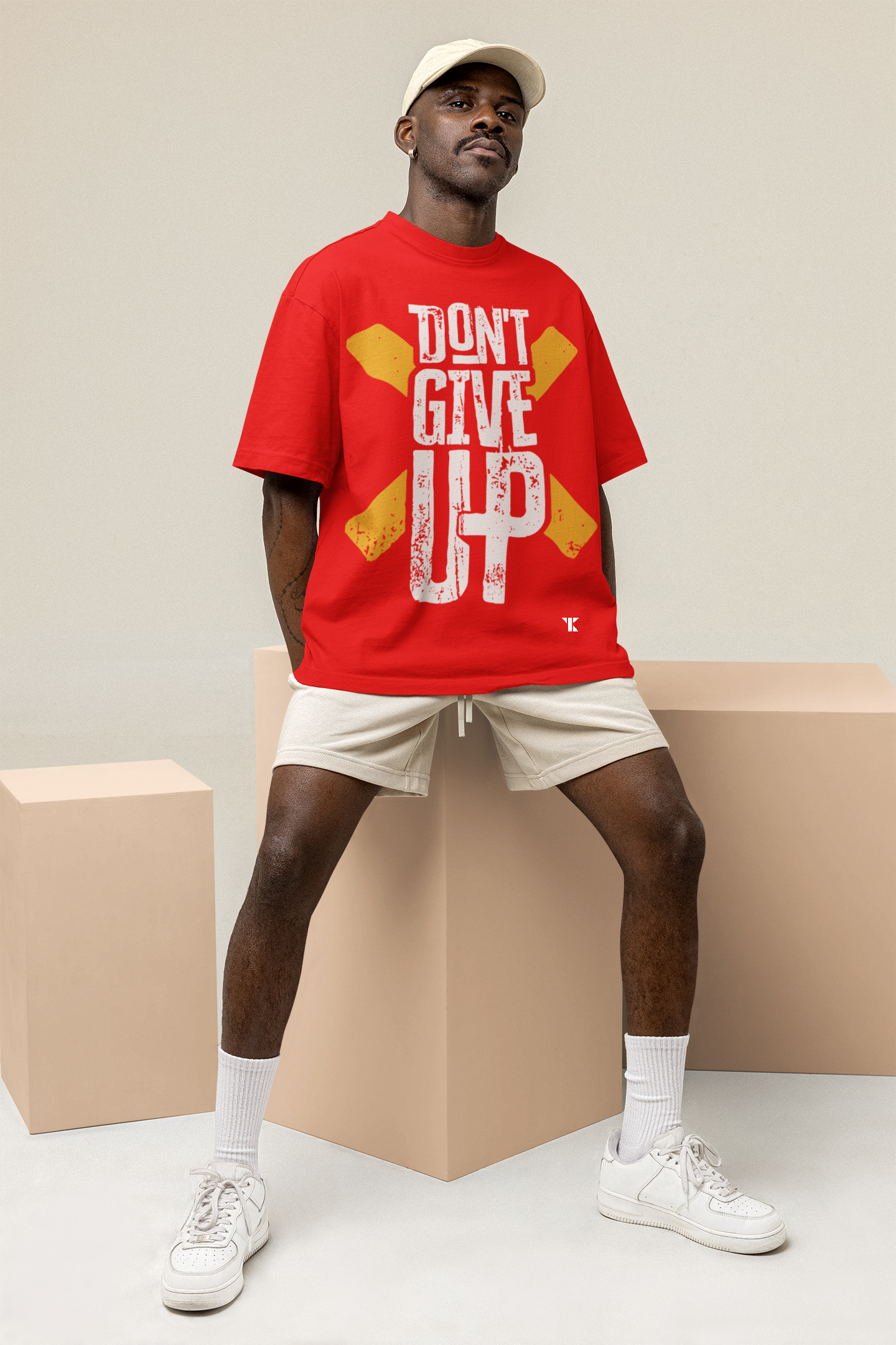 Don't Give Up Dense Oversized Red Unisex T-Shirt | Tarun Kapoor Collection