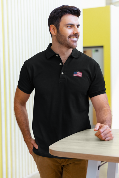 American Flag Embroidered Black Polo Neck T-Shirt For Men