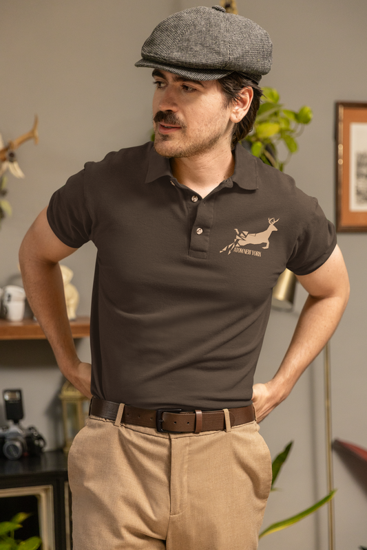 ATOM Mascot Mosaic Coffee Brown Polo Neck T-Shirt For Men