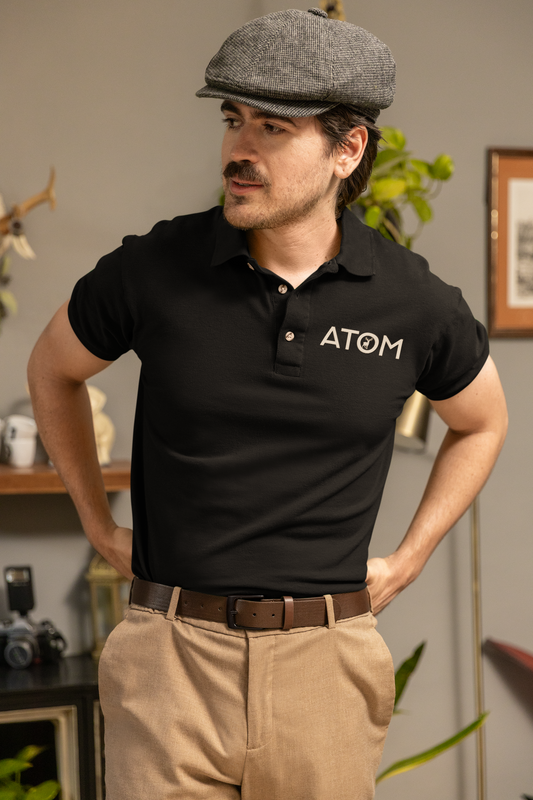 ATOM Beige Logo Black Polo Neck T-Shirt For Men