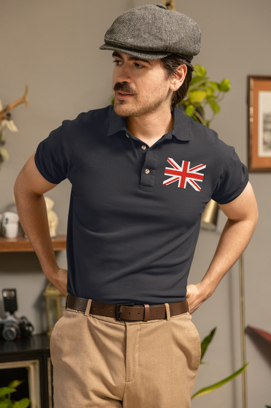 ATOM New York UK Flag Navy Blue Polo Neck T-Shirt For Men