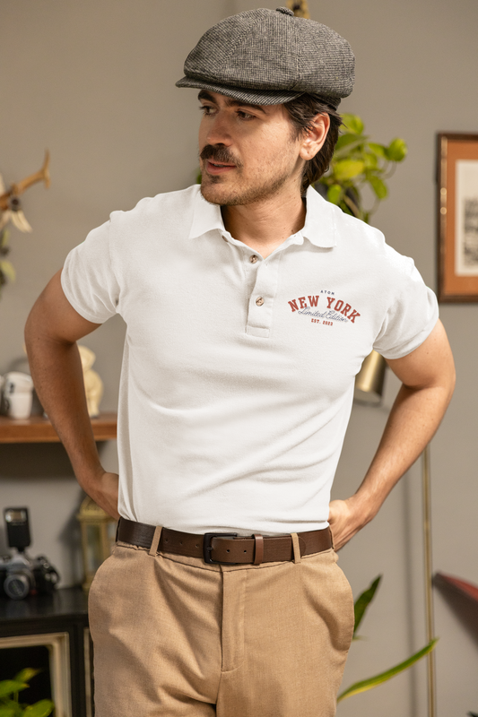 ATOM NEW YORK Limited Edition White Polo Neck T-Shirt For Men