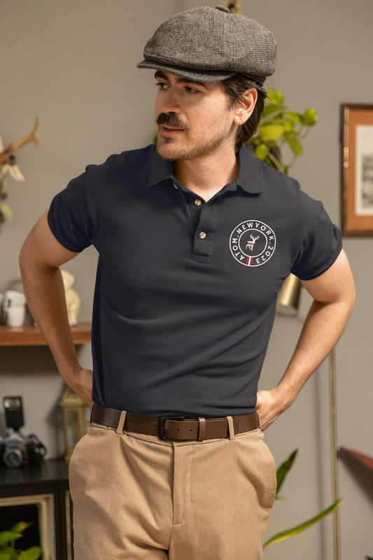 ATOM NEW YORK 2023 Navy Blue Polo Neck T-Shirt For Men