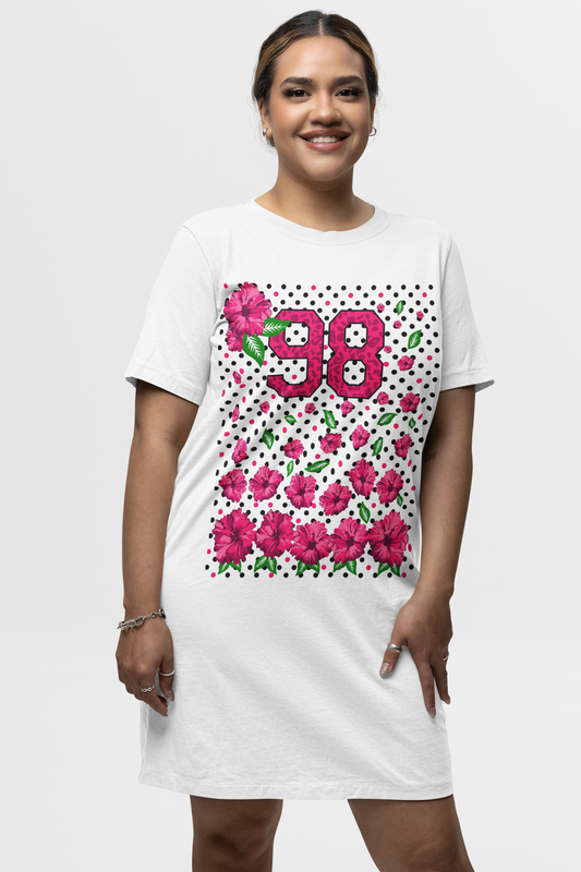 98 Flowers White T-Shirt Dress For Women