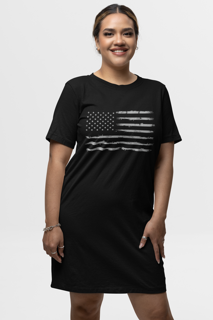 American Flag Black T-Shirt Dress For Women