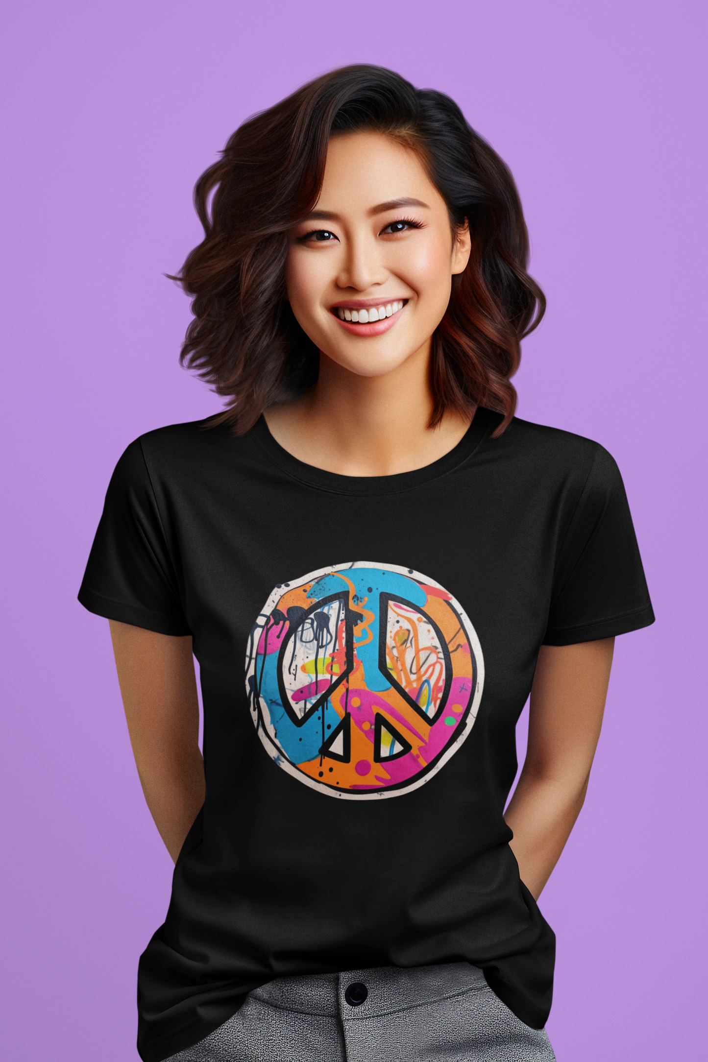 Symbol Graffiti Black T-Shirt For Women