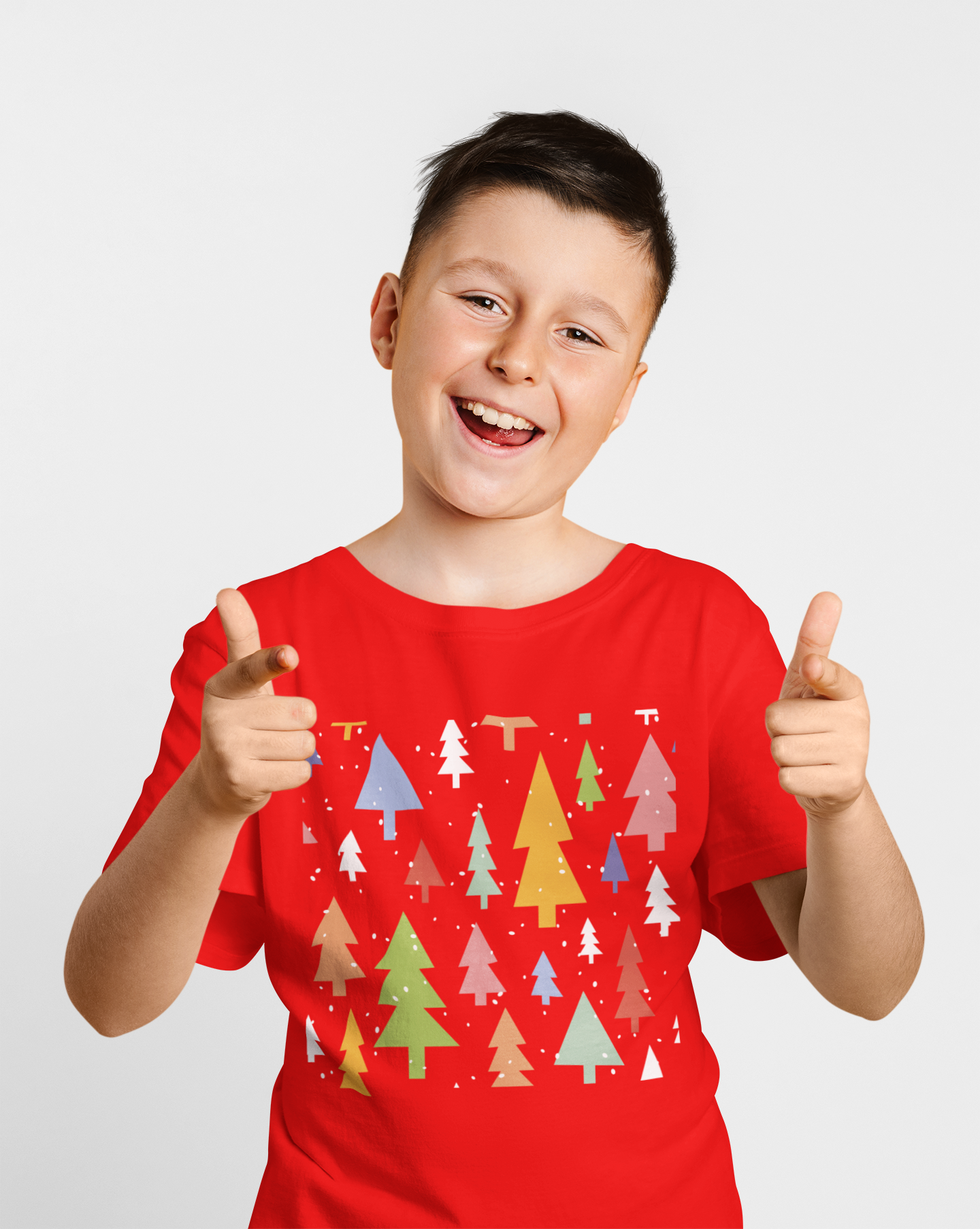 Colorful Christmas Trees Red T-Shirt For Boys