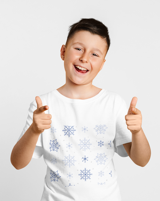 Snow Flakes White Christmas T-Shirt For Boys