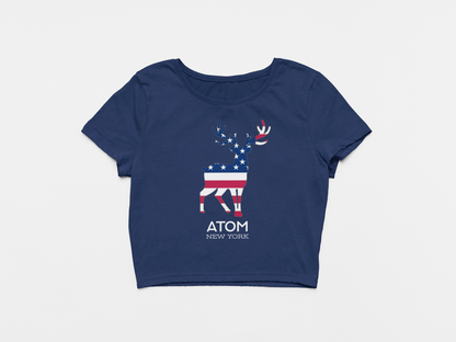 ATOM Signature American Flag Navy Blue Crop Top For Women