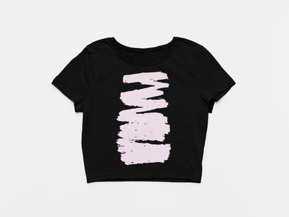 Baby Pink Stroke Paint Black Crop Top For Women