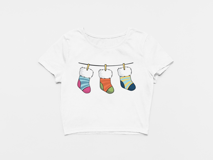 Hanging Socks White Crop Top For Women