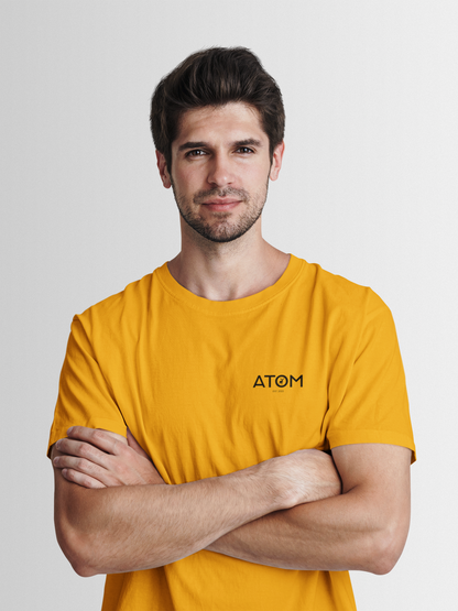 ATOM Logo Basic Mustard Yellow Round Neck T-Shirt for Men.