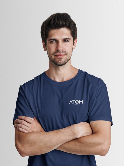 ATOM Logo Basic Navy Blue Round Neck T-Shirt for Men.
