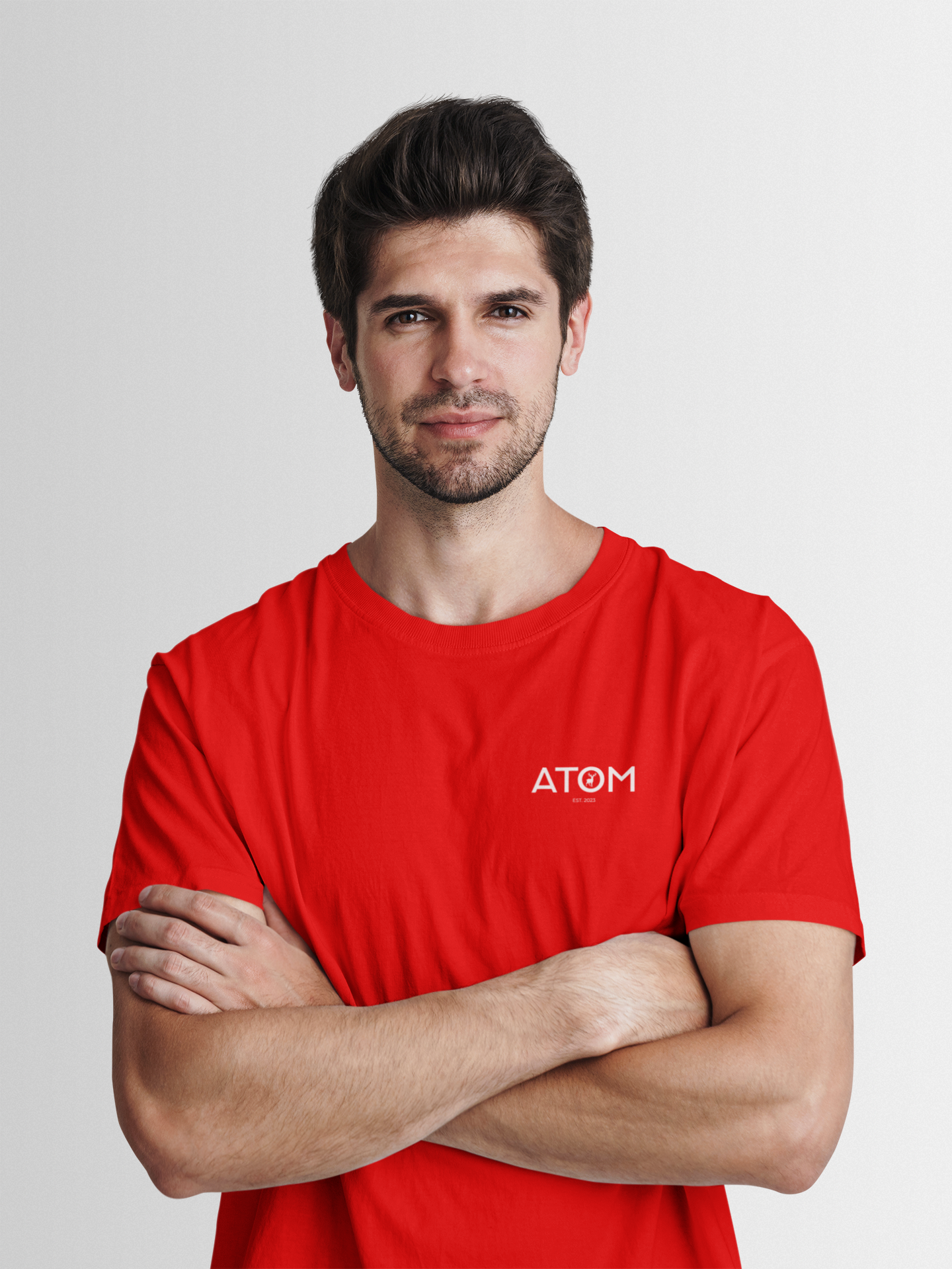 ATOM Logo Basic Red Round Neck T-Shirt for Men.