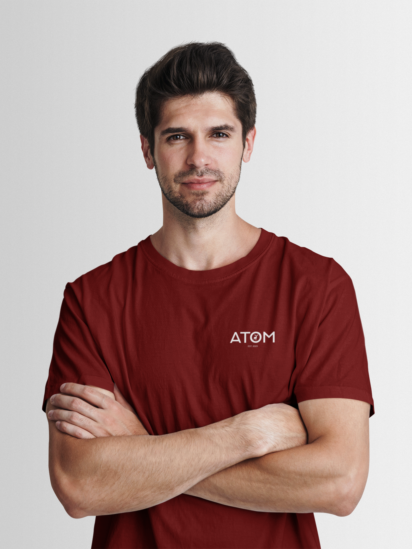 ATOM Logo Basic Marron Round Neck T-Shirt for Men.