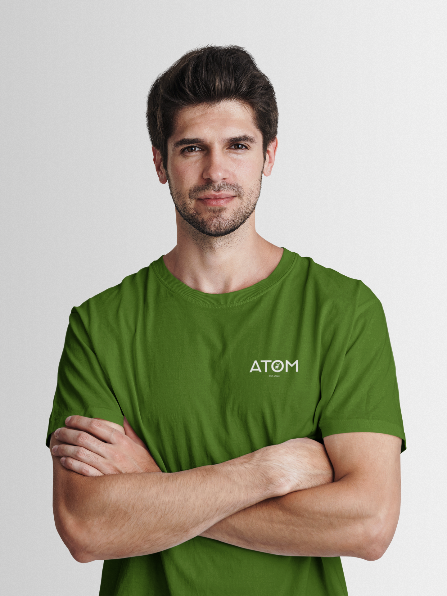 ATOM Logo Basic Green Round Neck T-Shirt for Men.