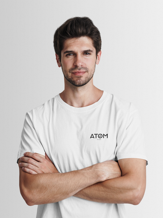ATOM Logo Basic White Round Neck T-Shirt for Men.