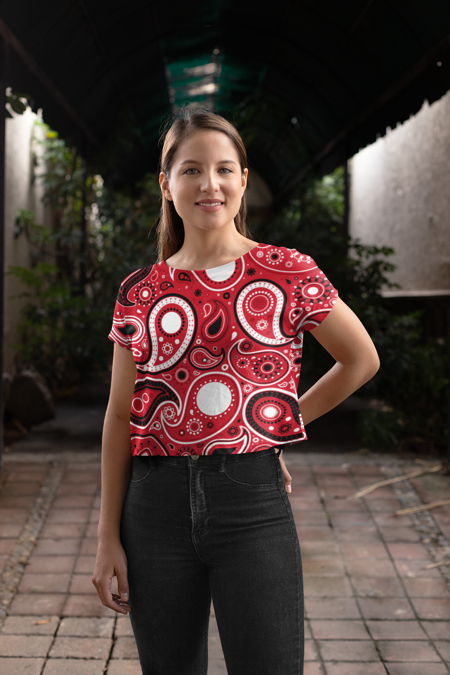 Paisley Print Red Crop Top For Women