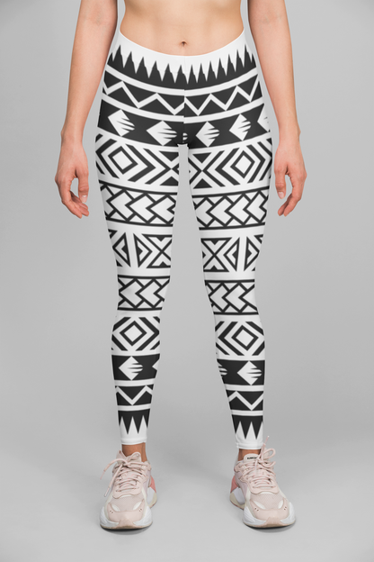 Black And White Abstract Line Print Legging