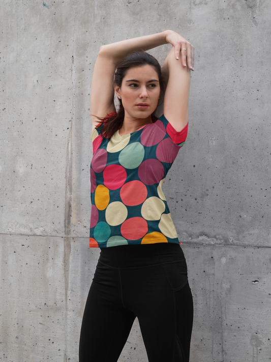 Colourful Polka Dots All Over Print T-Shirt For Women