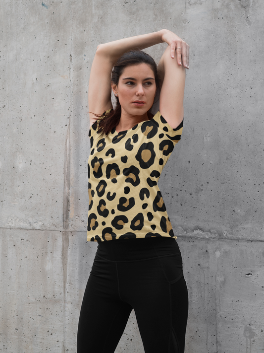 Leopard Print All Over Print T-Shirt For Women
