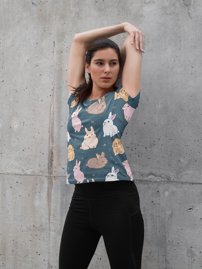 Cute Bunnies All Over Print T-Shirt For Women