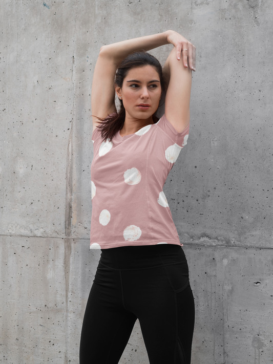 Polka Dots Peach All Over Print T-Shirt For Women