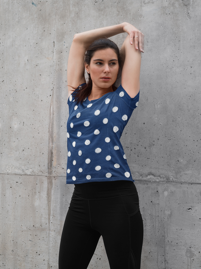 Blue Polka Dots All Over Print T-Shirt For Women