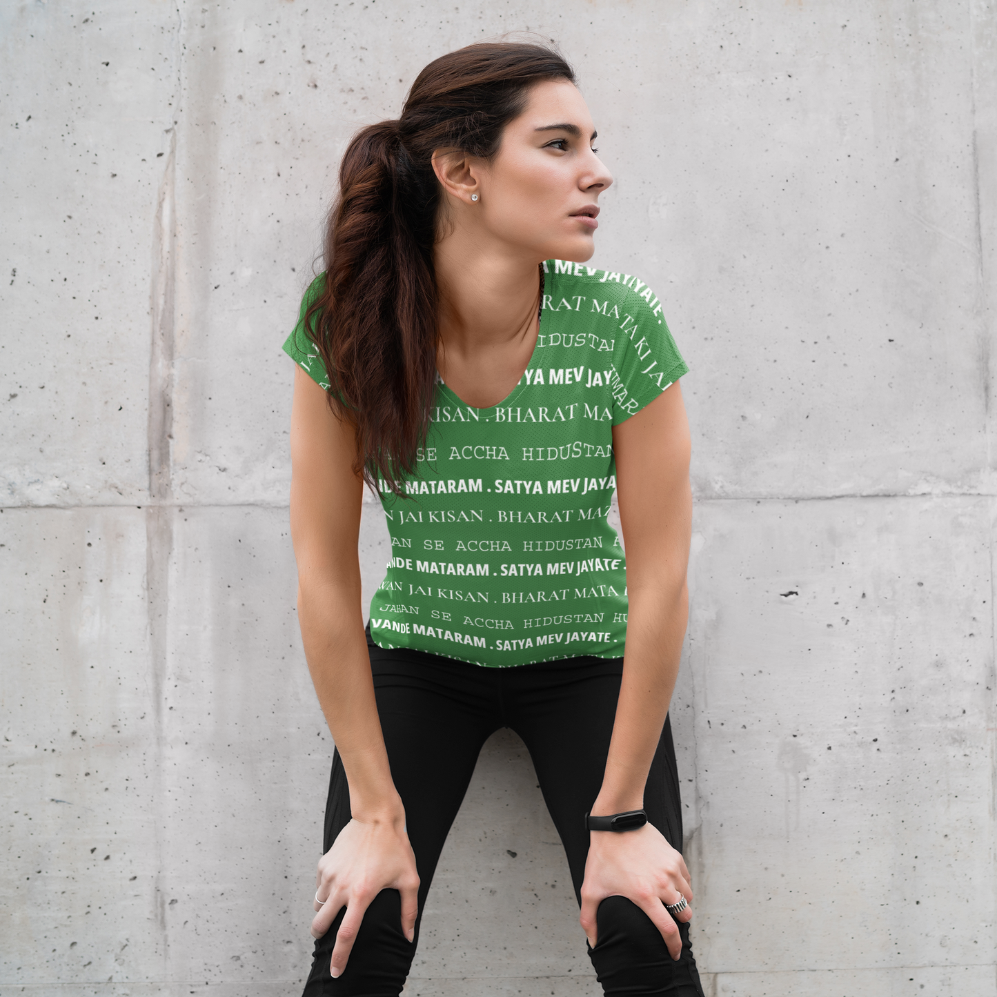 R-Day Special All Over Print Green T-Shirt For Women