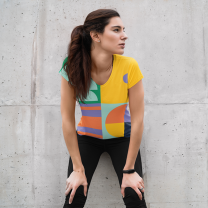Color Blocks All Over Print T-Shirt For Women