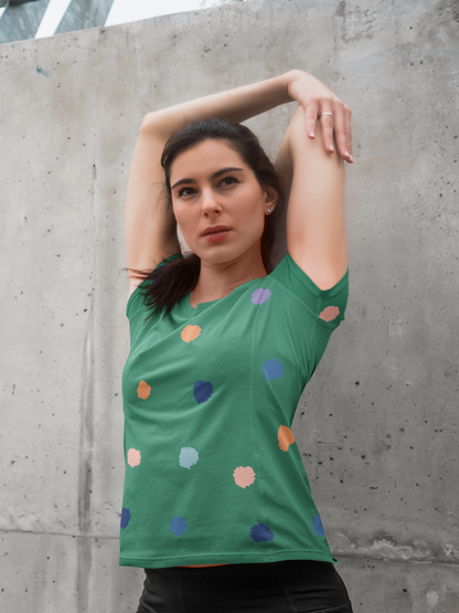 Green Polka Dots All Over Print T-Shirt For Women