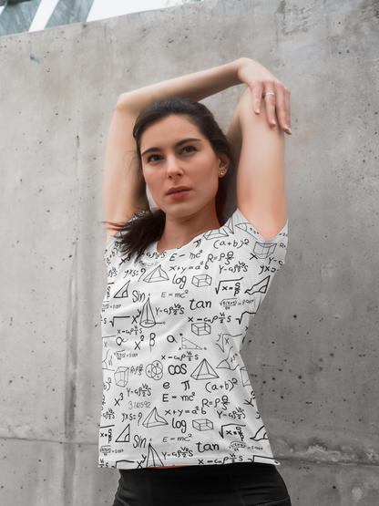 Math Design All Over Print White T-Shirt For Women