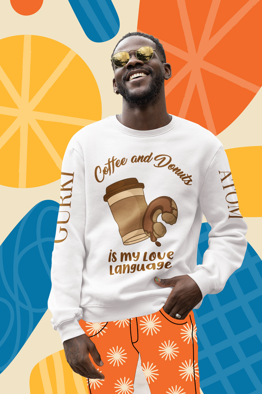 Coffee And Donuts Crew Neck Unisex White Sweatshirt For Men | Masterchef Gurkirat Collection