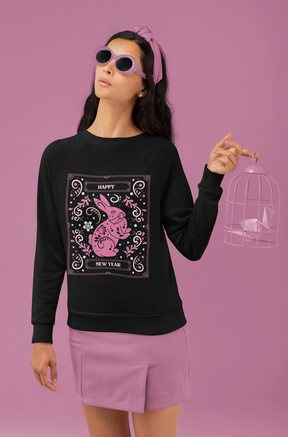 Happy New Year Hare Black Sweatshirt For Women